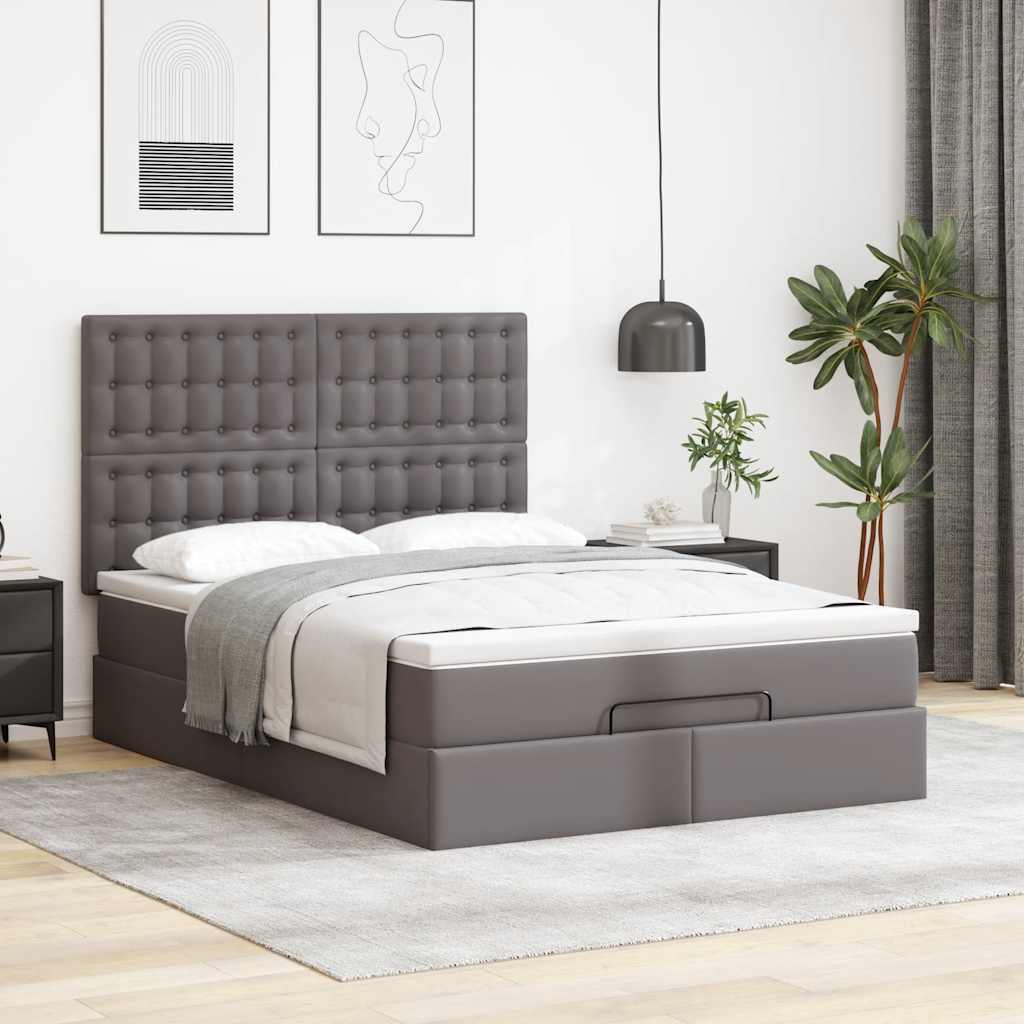 Lit ottoman avec matelas gris 140x200 cm en similicuir