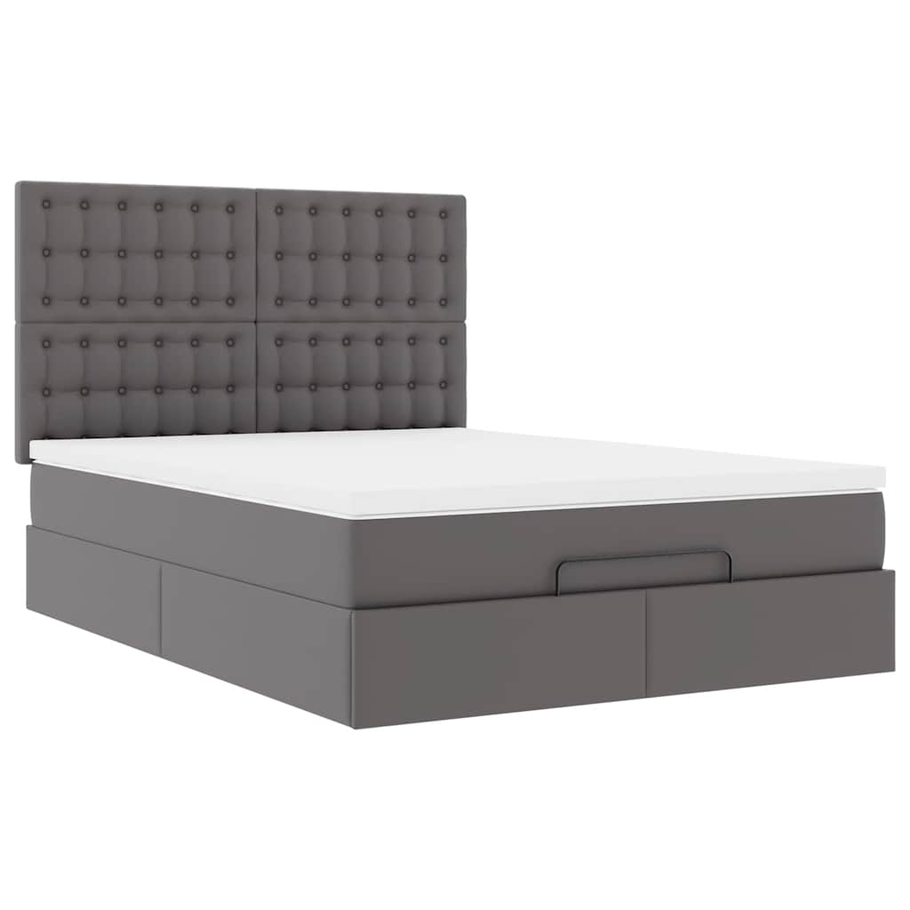 Lit ottoman avec matelas gris 140x200 cm en similicuir