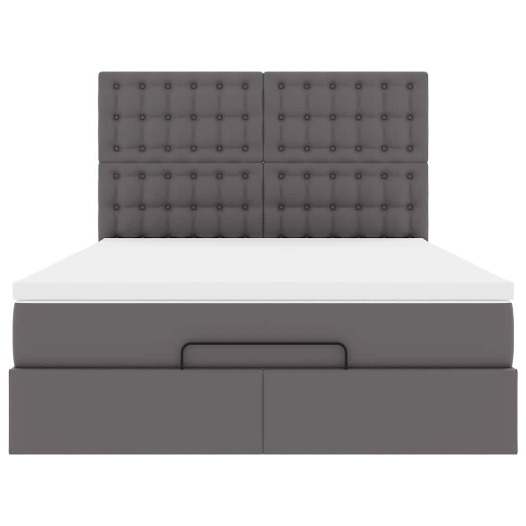 Lit ottoman avec matelas gris 140x200 cm en similicuir