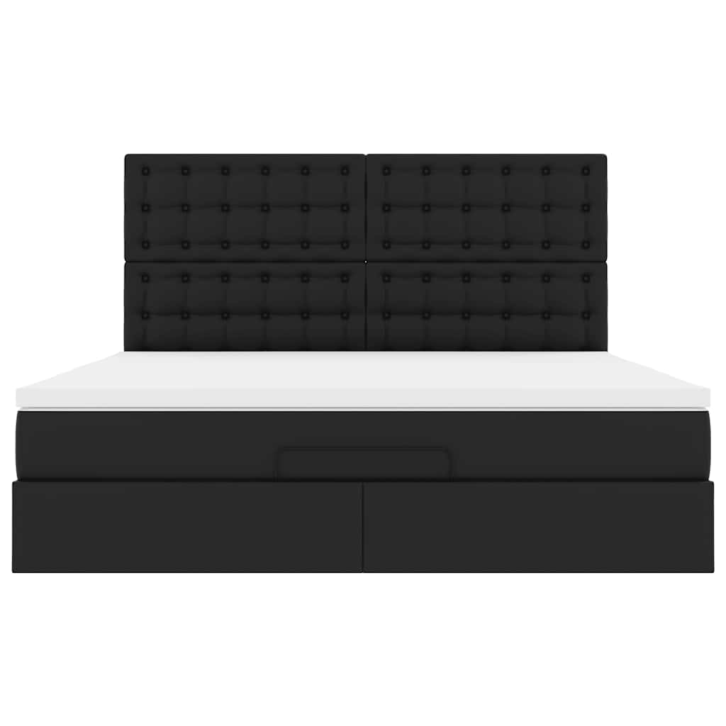 Ottoman-Bett mit Matratze Schwarz 180x200 cm Kunstleder