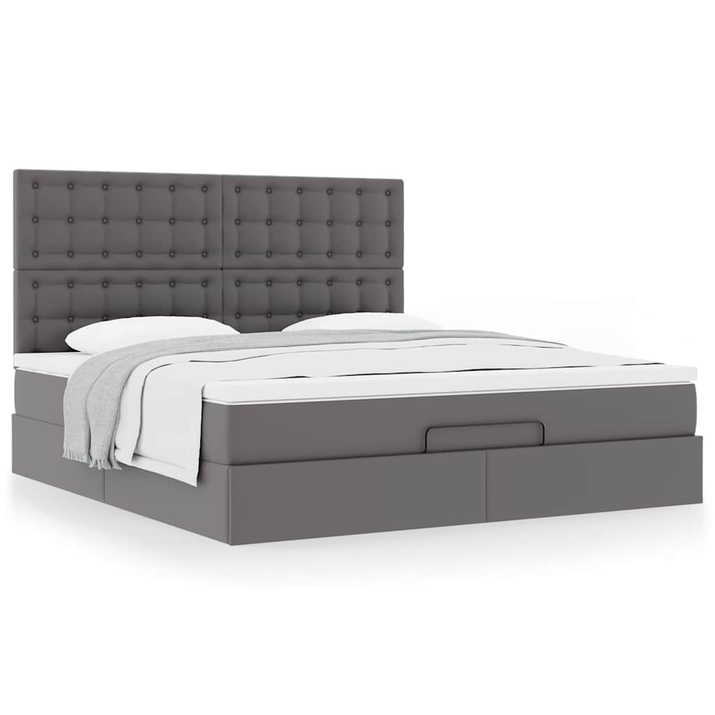 Ottoman-Bett mit Matratze Grau 180x200 cm Kunstleder