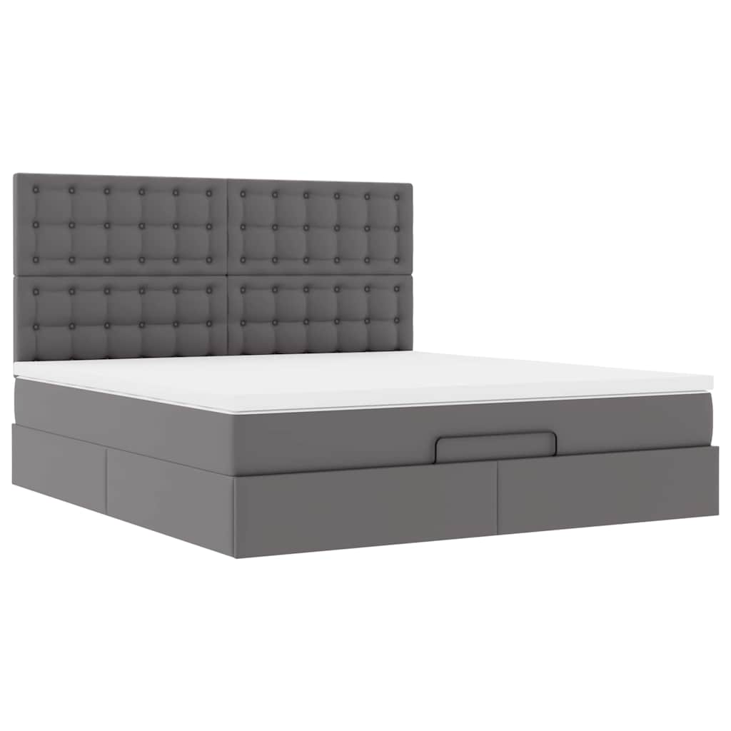 Ottoman-Bett mit Matratze Grau 180x200 cm Kunstleder