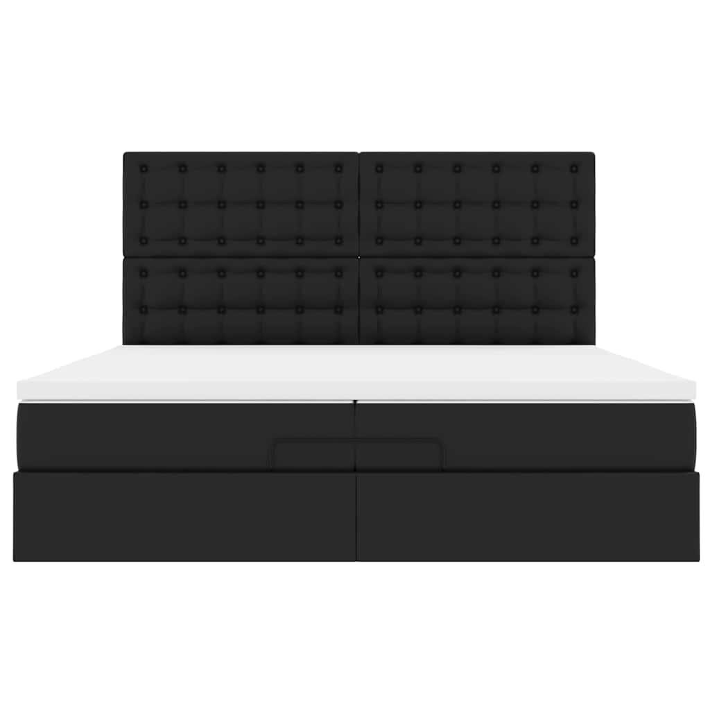 Ottoman-Bett mit Matratzen Schwarz 200x200 cm Kunstleder