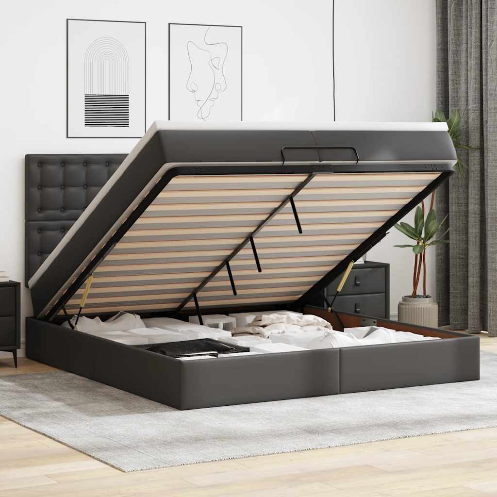 Ottoman-Bett mit Matratzen Schwarz 200x200 cm Kunstleder