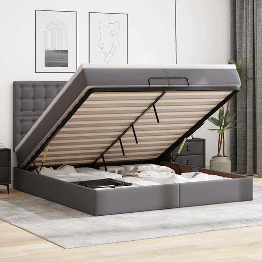 Ottoman-Bett mit Matratzen Grau 200x200 cm Kunstleder