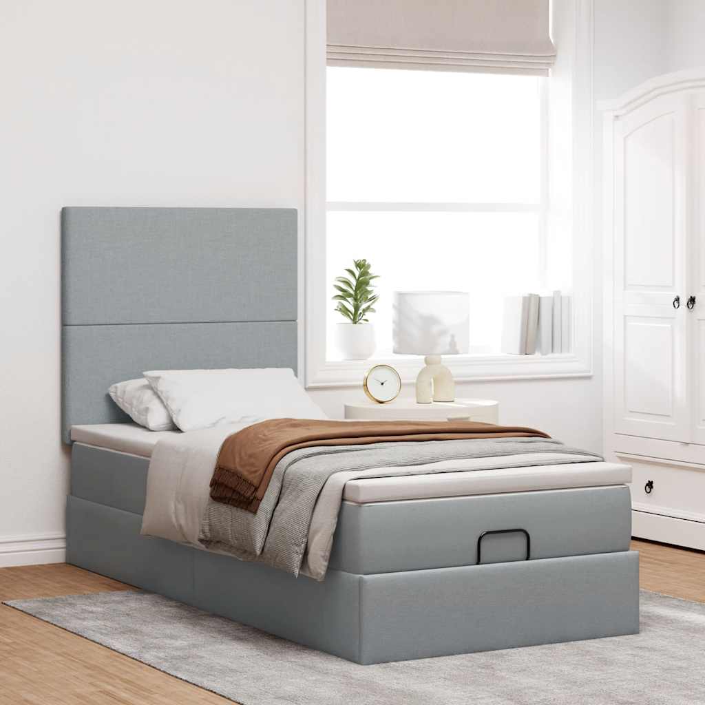 Ottoman-Bett mit Matratze Hellgrau 90x190 cm Stoff