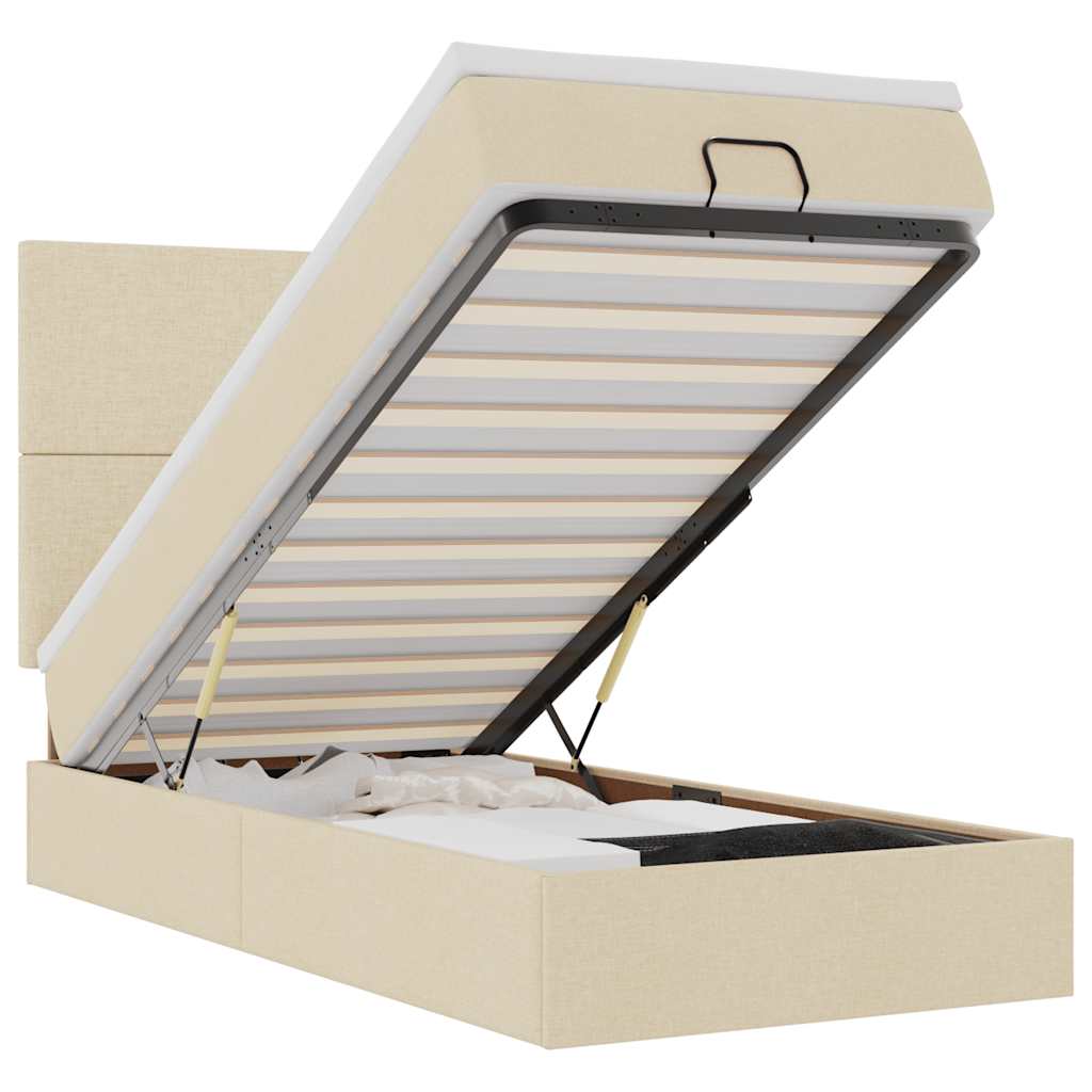 Ottoman-Bett mit Matratze Creme 90x190 cm Stoff