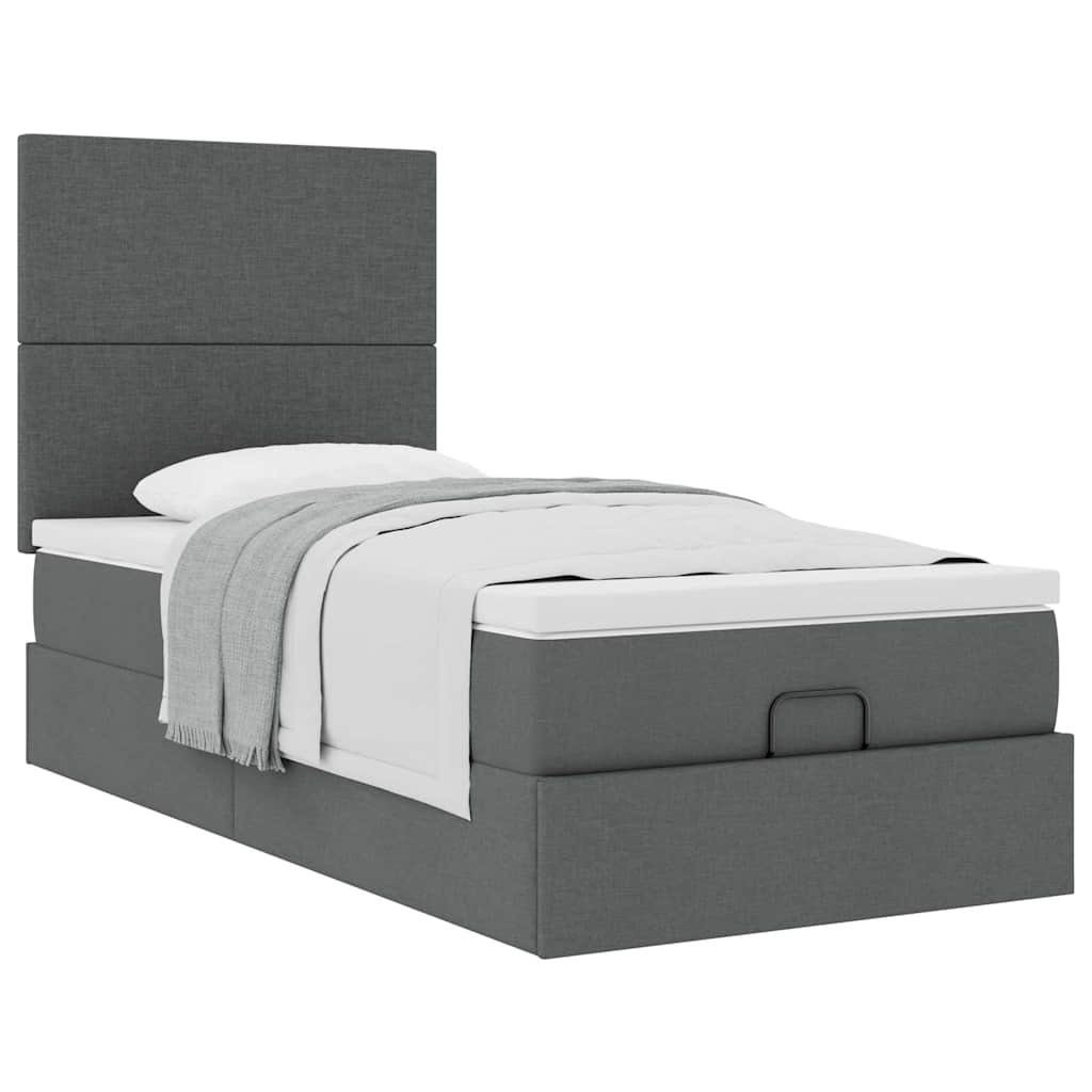 Lit ottoman avec matelas en tissu gris foncé 90x200 cm