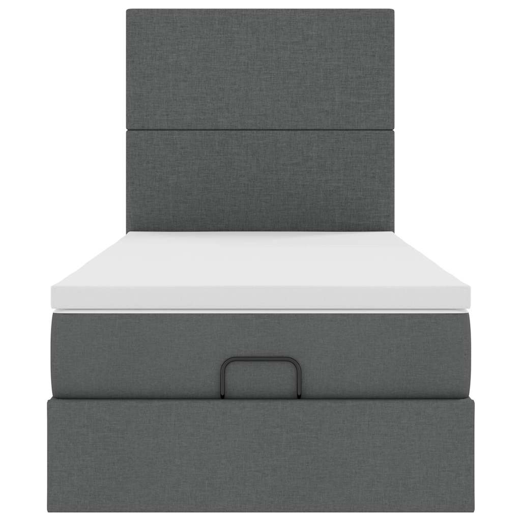 Lit ottoman avec matelas en tissu gris foncé 90x200 cm