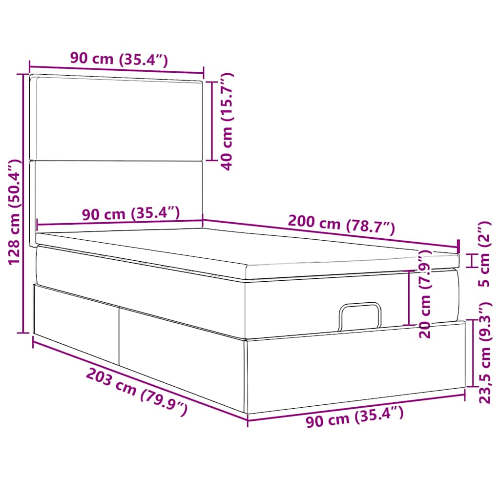 Ottoman-Bett mit Matratze Creme 90x200 cm Stoff