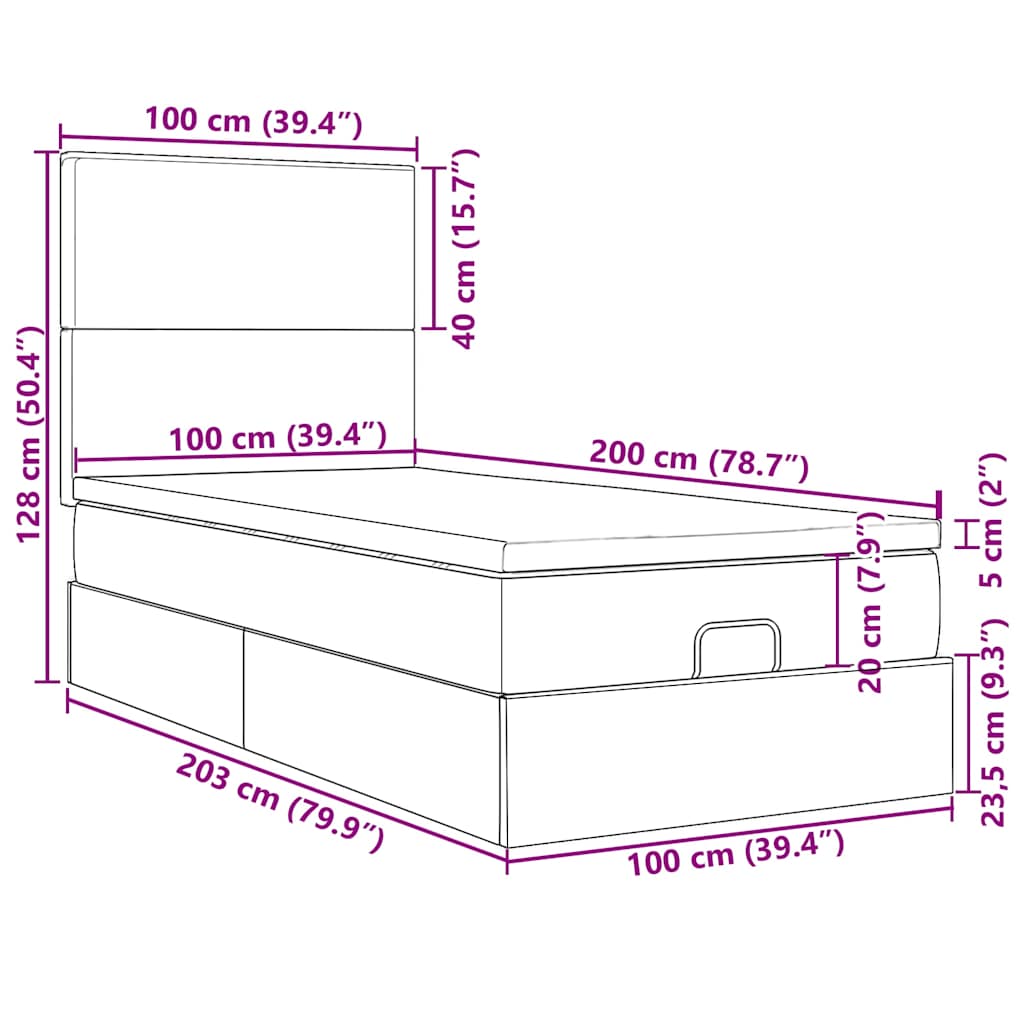 Ottoman-Bett mit Matratze Schwarz 100x200 cm Stoff
