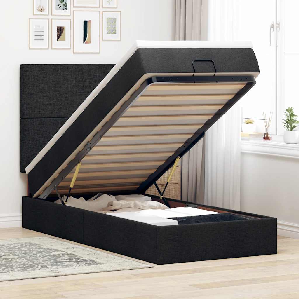 Ottoman-Bett mit Matratze Schwarz 100x200 cm Stoff