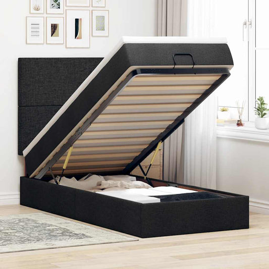 Ottoman-Bett mit Matratze Schwarz 100x200 cm Stoff