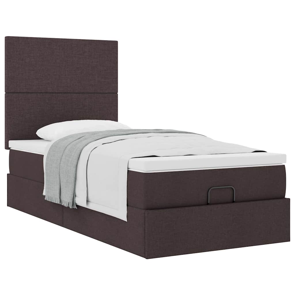 Ottoman bed with mattress dark brown 100x200 cm fabric