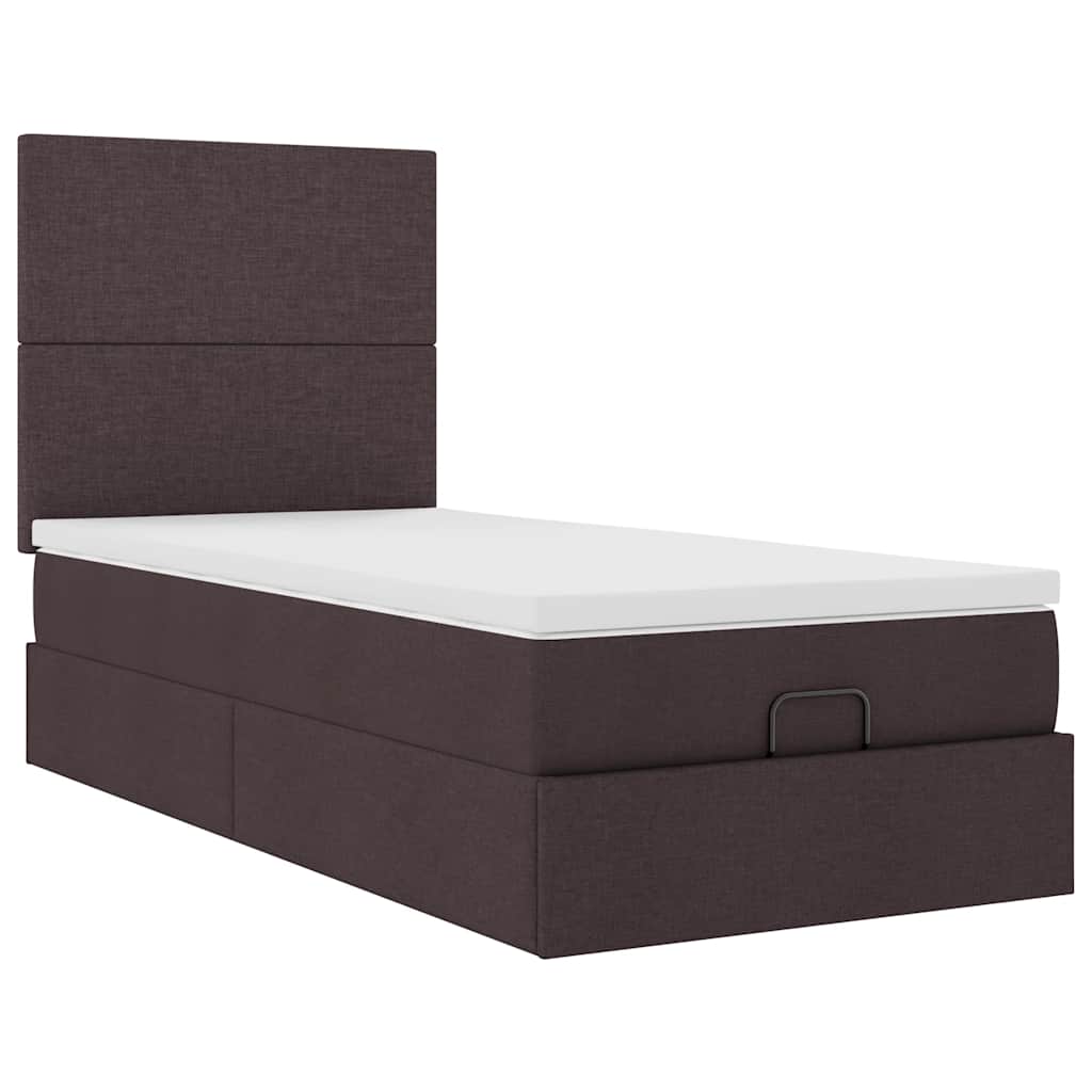 Ottoman bed with mattress dark brown 100x200 cm fabric