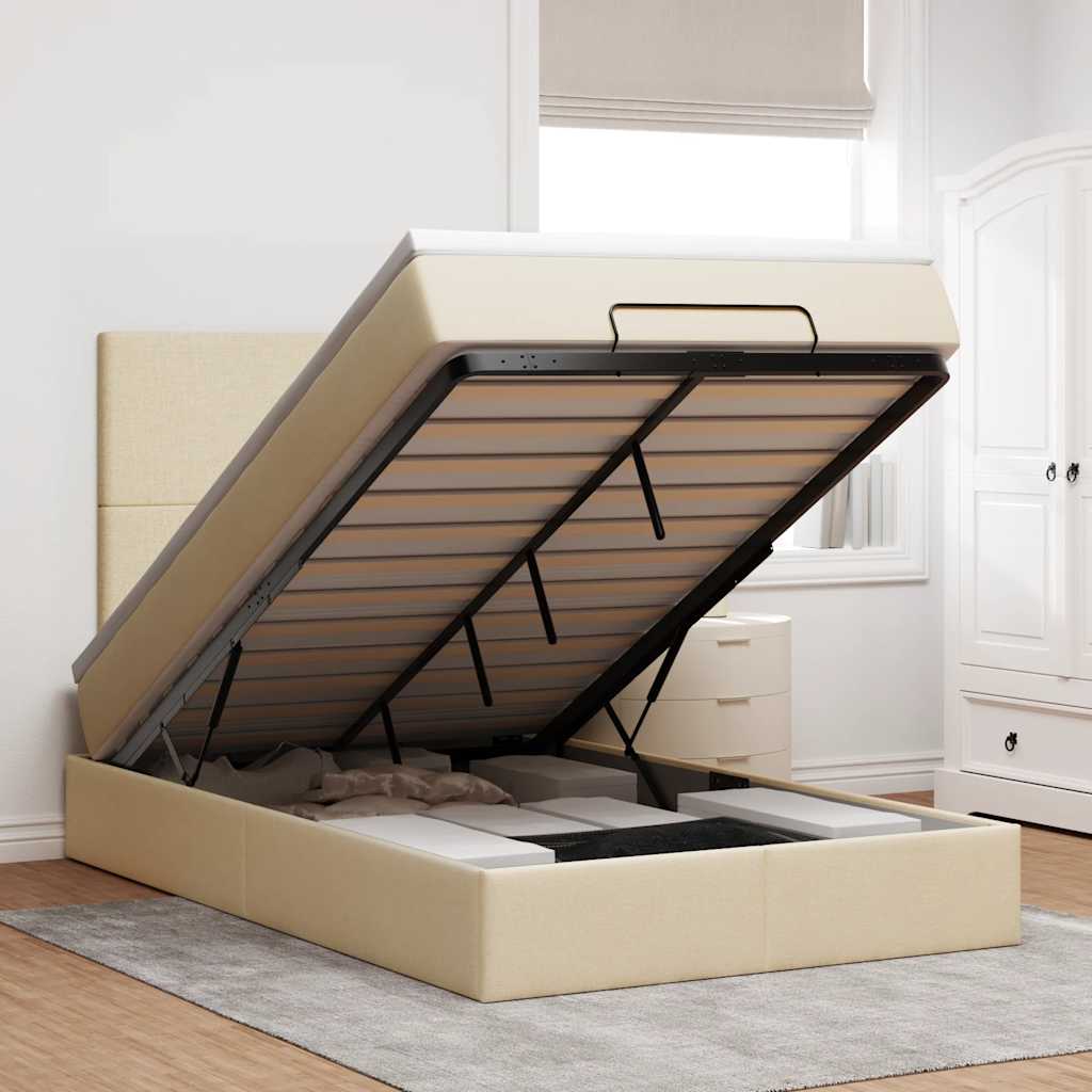 Ottoman-Bett mit Matratze Creme 120x190 cm Stoff