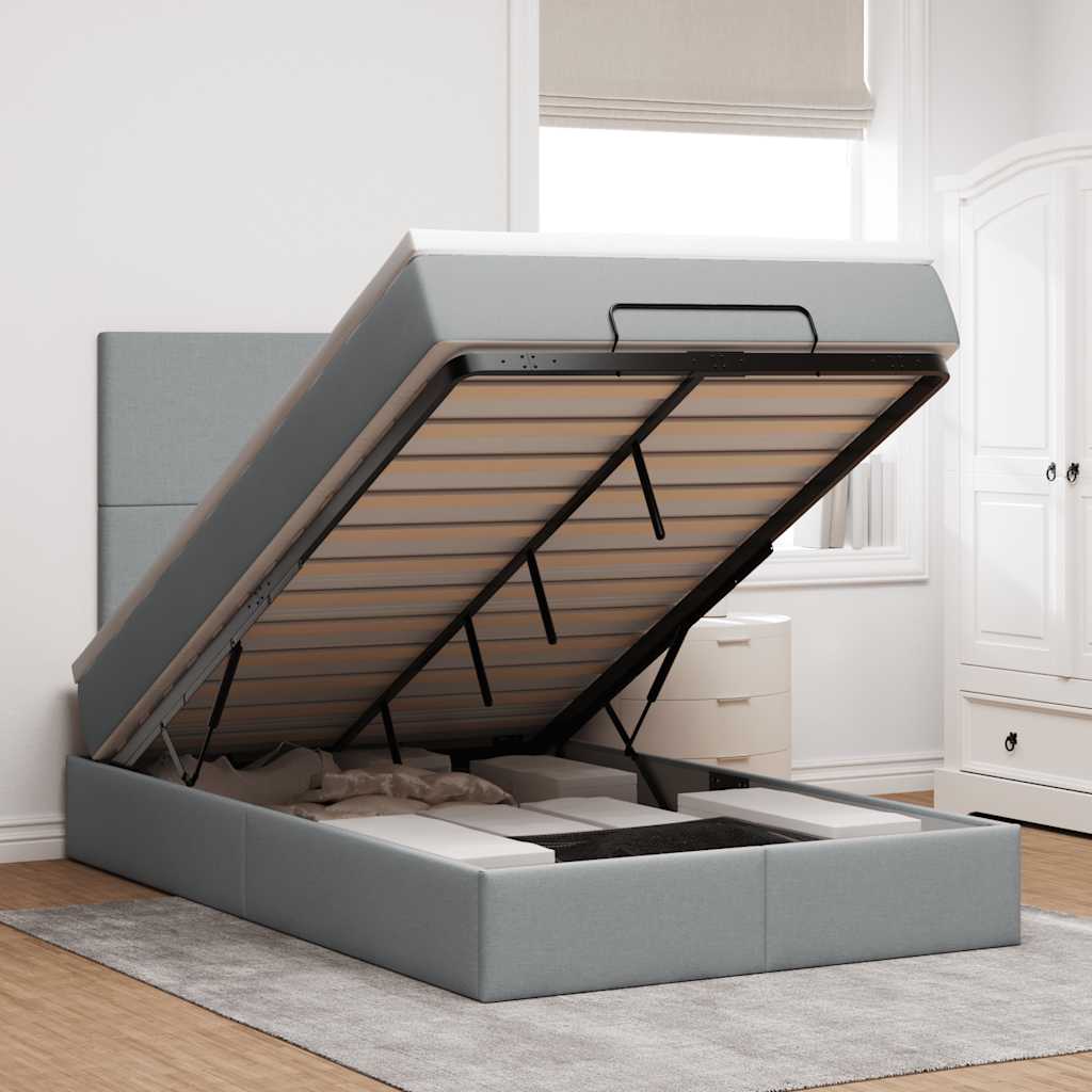 Ottoman-Bett mit Matratze Hellgrau 120x200 cm Stoff