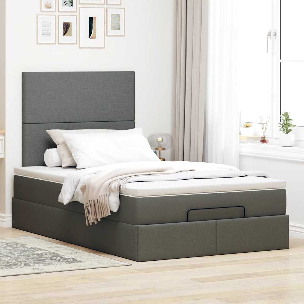 Lit ottoman avec matelas en tissu gris foncé 120x200 cm