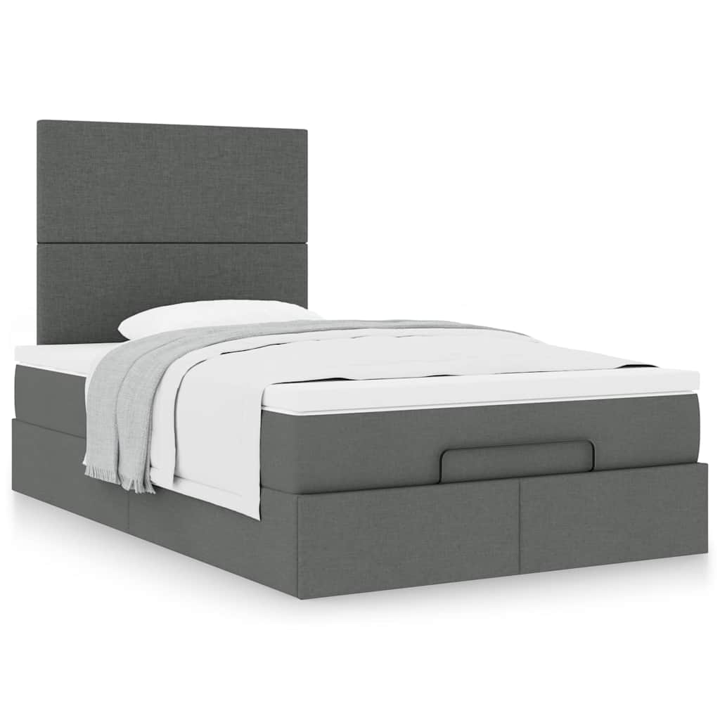 Lit ottoman avec matelas en tissu gris foncé 120x200 cm