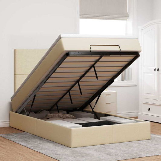 Ottoman-Bett mit Matratze Creme 120x200 cm Stoff