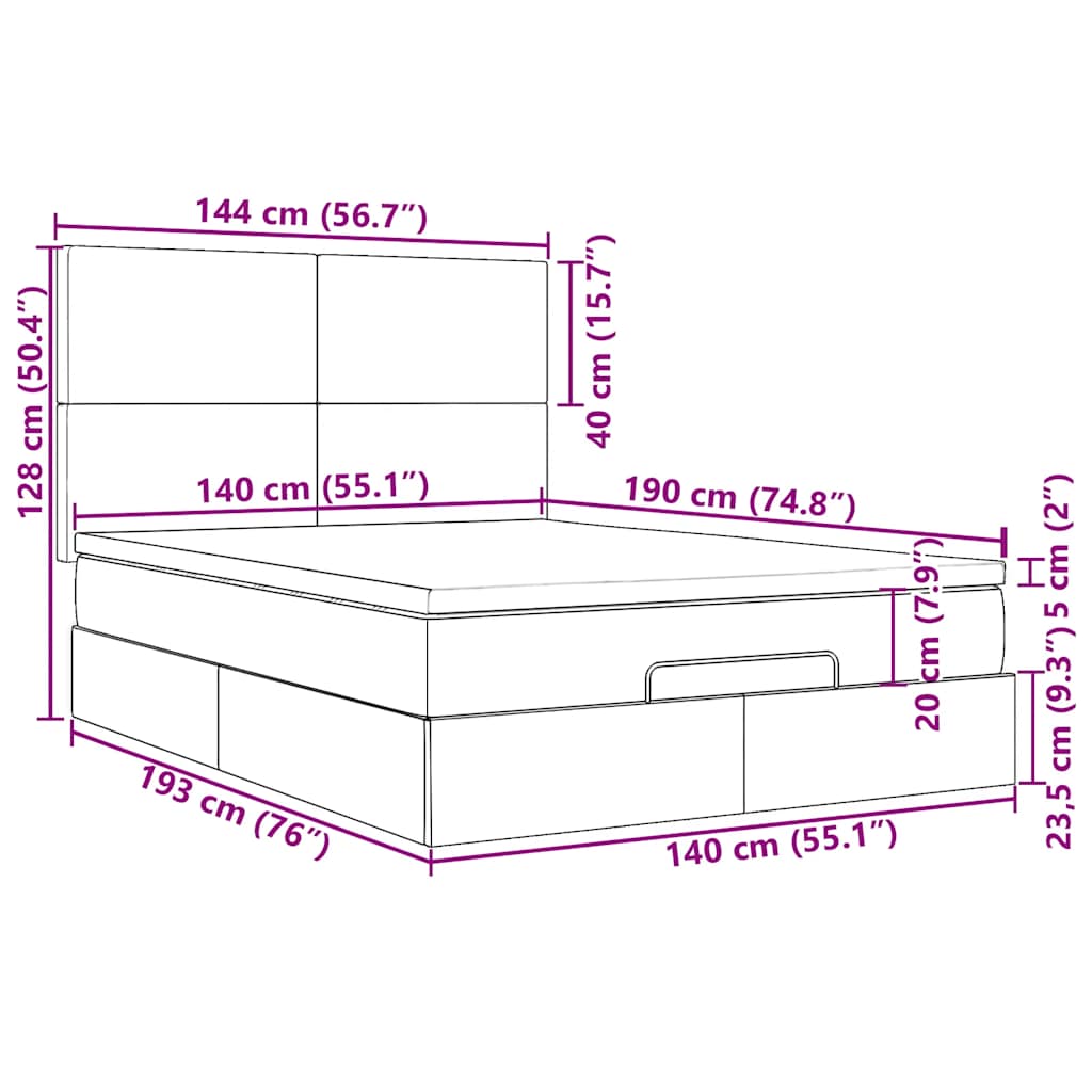 Ottoman-Bett mit Matratze Hellgrau 140x190 cm Stoff
