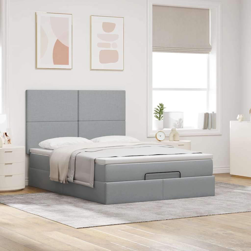 Ottoman-Bett mit Matratze Hellgrau 140x190 cm Stoff