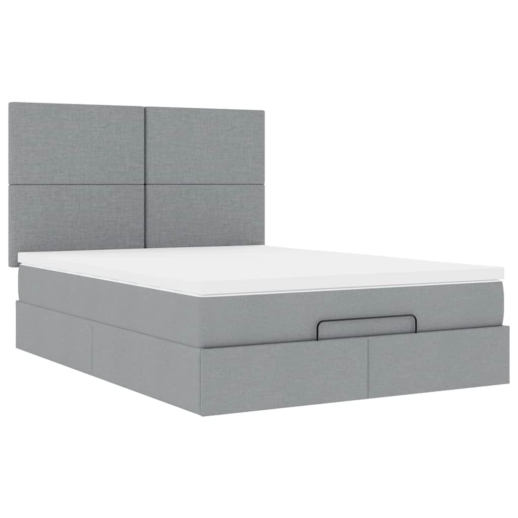 Ottoman-Bett mit Matratze Hellgrau 140x190 cm Stoff