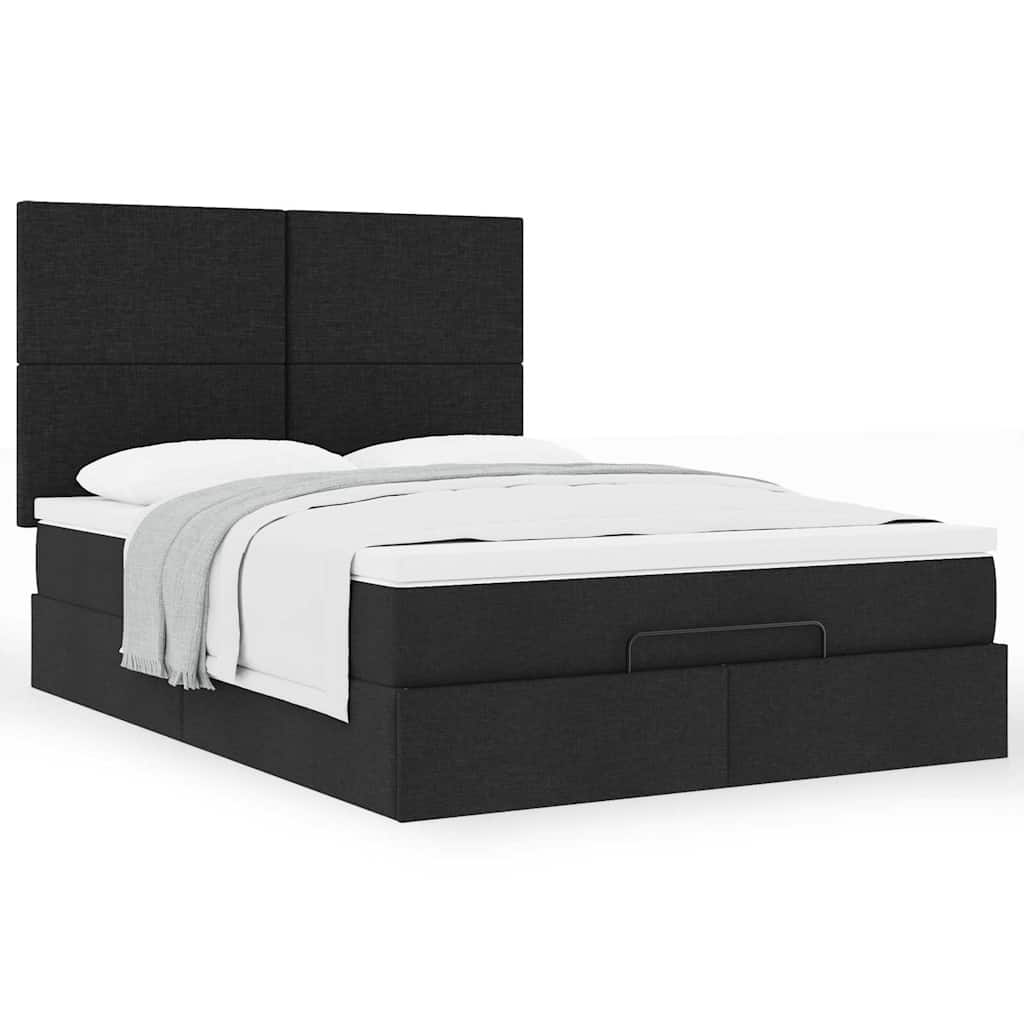 Ottoman-Bett mit Matratze Schwarz 140x190 cm Stoff