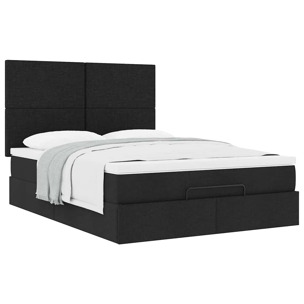 Ottoman-Bett mit Matratze Schwarz 140x190 cm Stoff