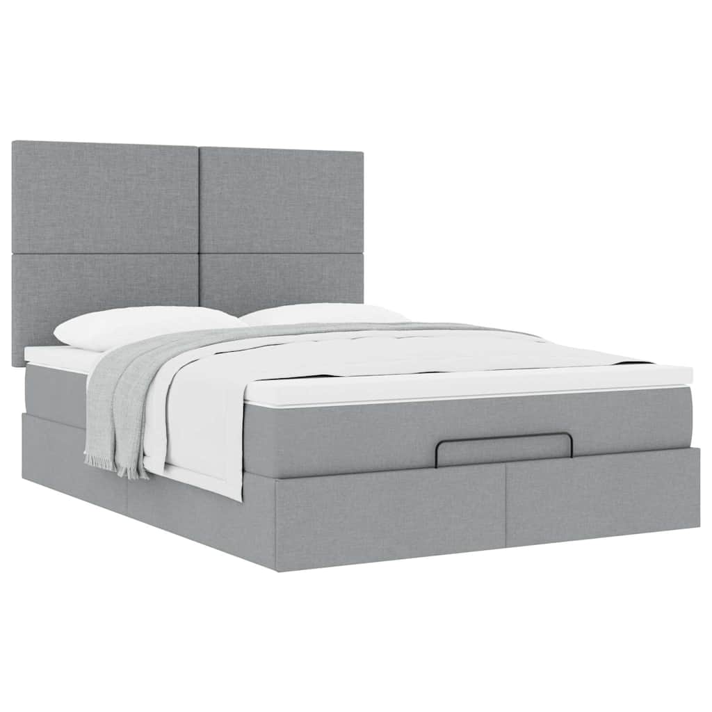 Ottoman-Bett mit Matratze Hellgrau 140x200 cm Stoff