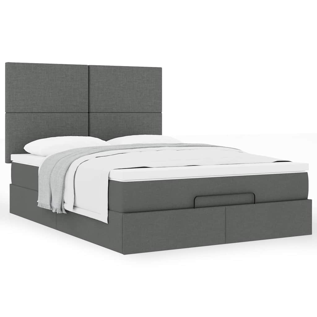 Ottoman-Bett mit Matratze Dunkelgrau 140x200 cm Stoff