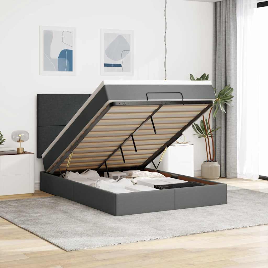 Ottoman-Bett mit Matratze Dunkelgrau 140x200 cm Stoff