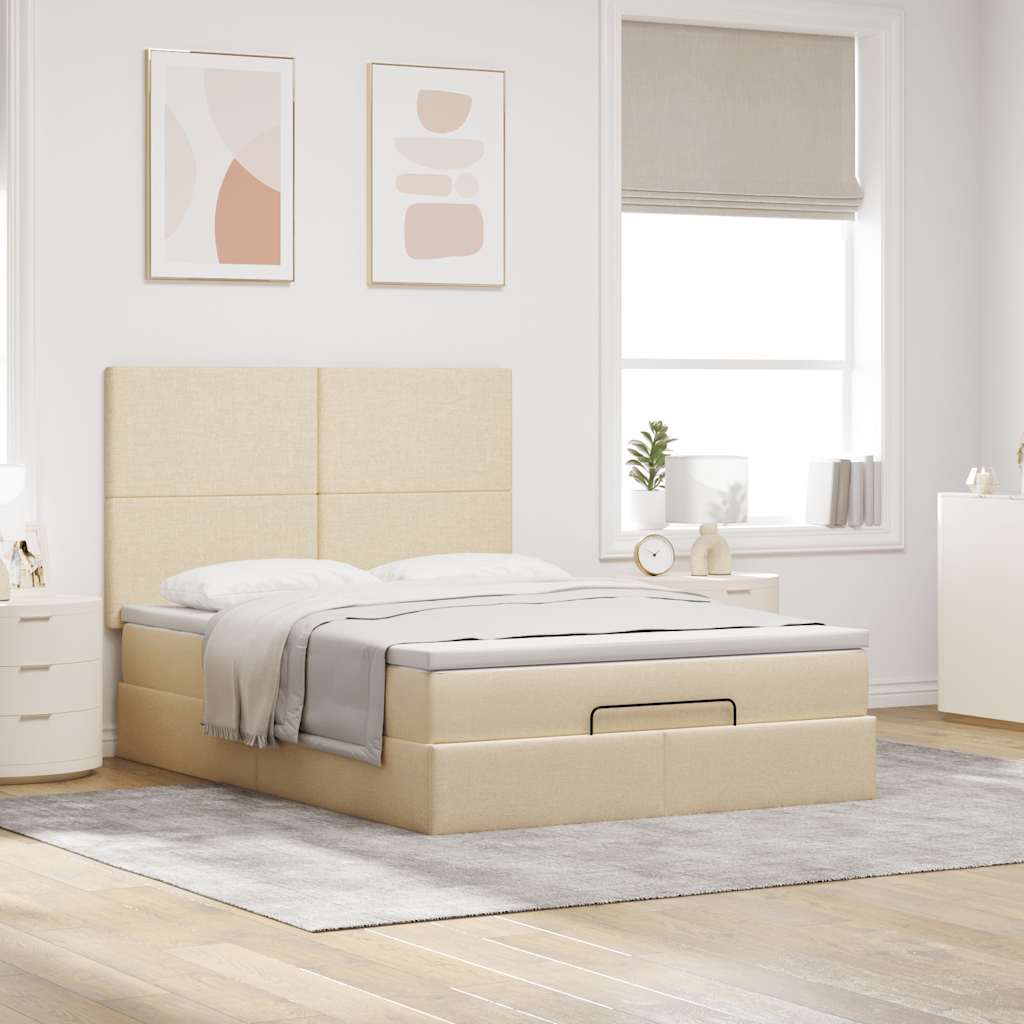 Ottoman bed with mattress cream 140x200 cm fabric