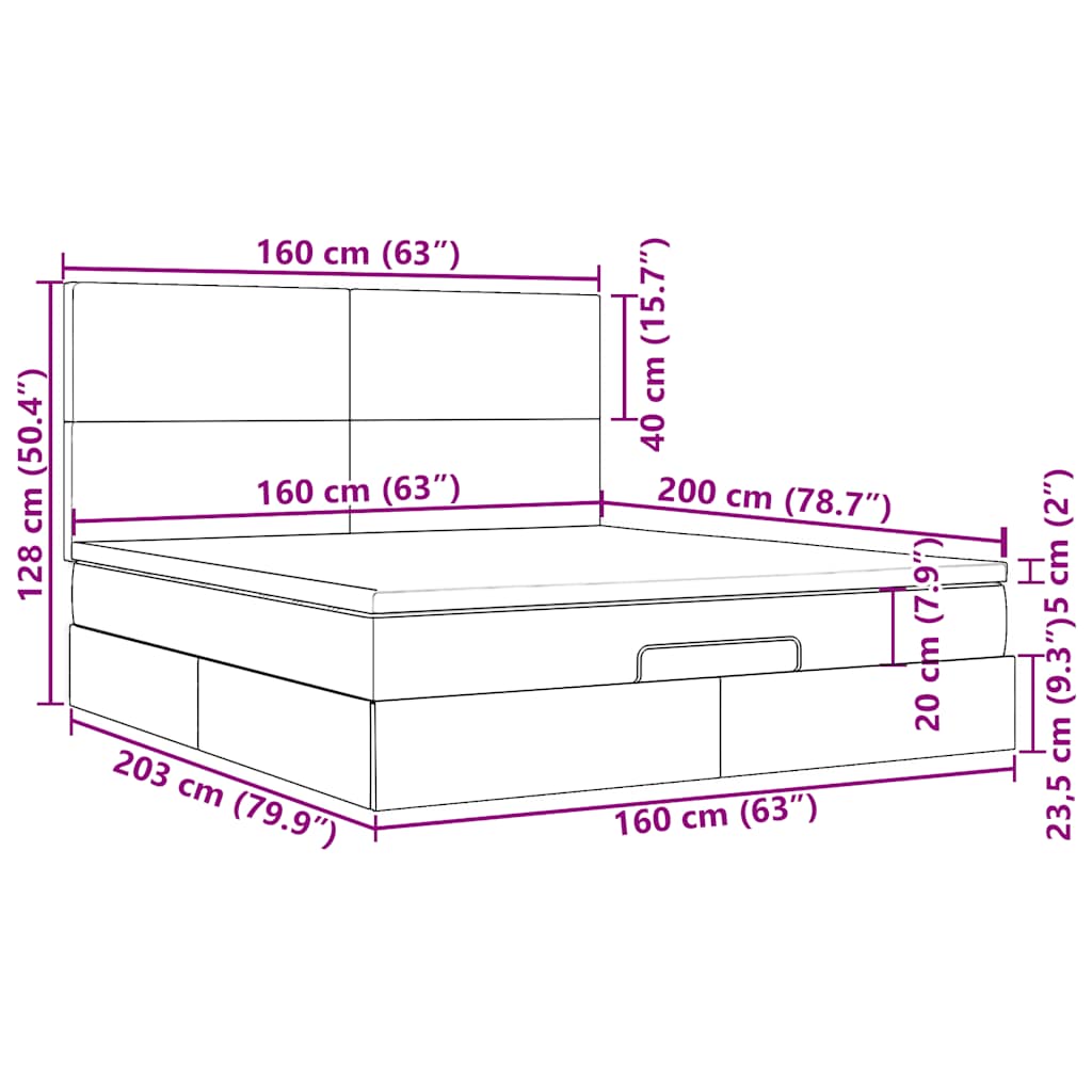 Ottoman-Bett mit Matratze Schwarz 160x200 cm Stoff