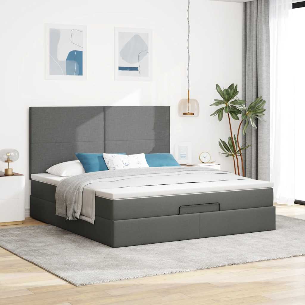 Lit ottoman avec matelas en tissu gris foncé 180x200 cm