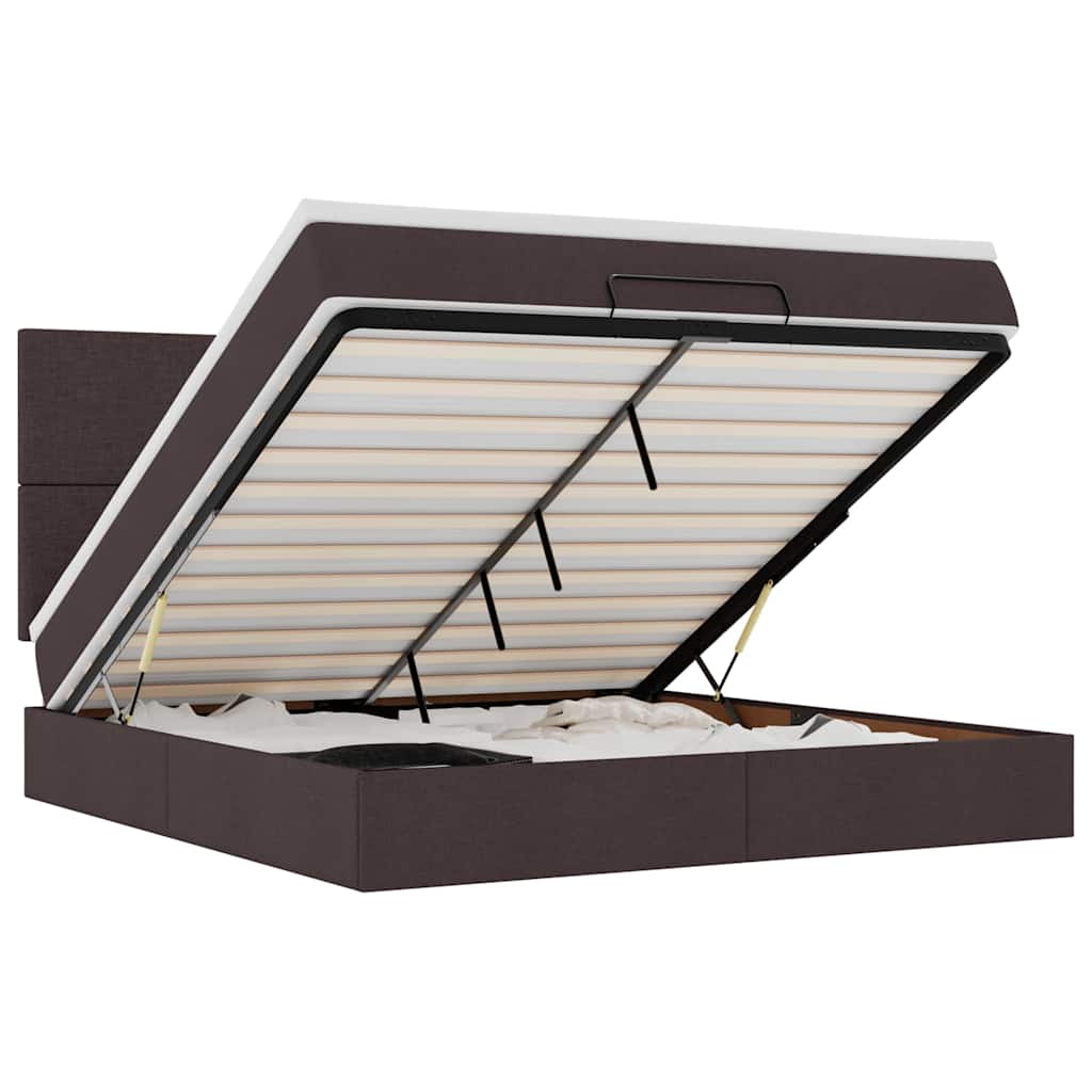 Ottoman bed with mattress dark brown 180x200 cm fabric