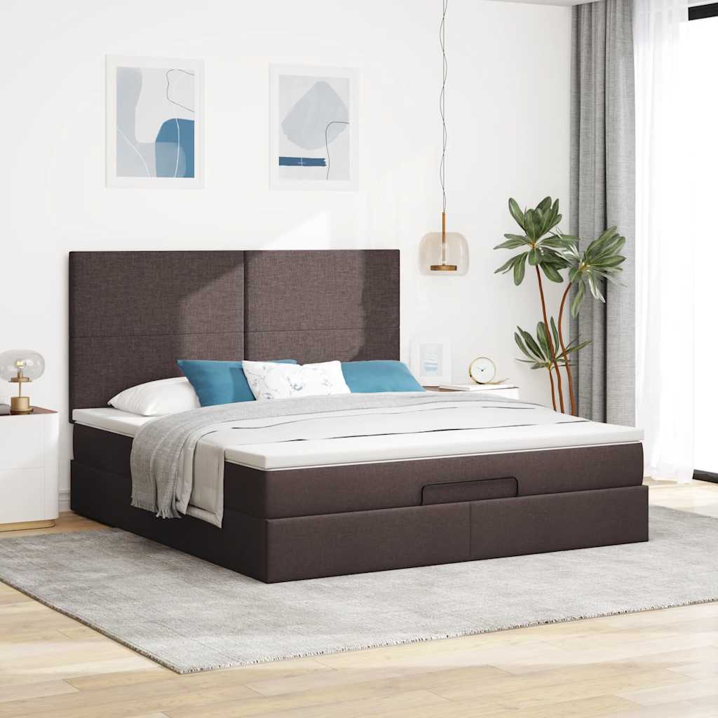 Ottoman bed with mattress dark brown 180x200 cm fabric