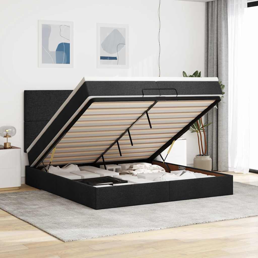 Ottoman-Bett mit Matratzen Schwarz 200x200 cm Stoff