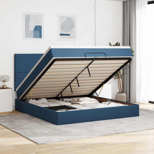 Ottoman-Bett mit Matratzen Blau 200x200 cm Stoff