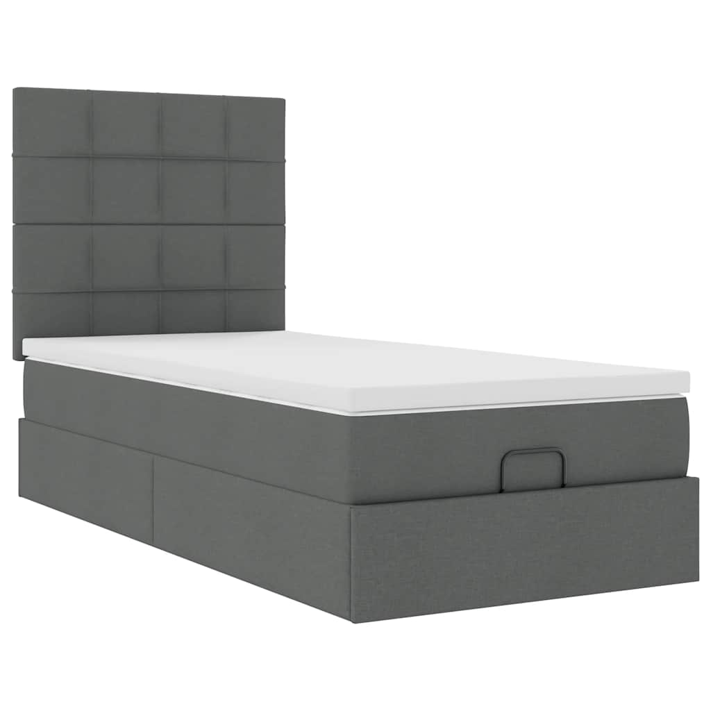 Lit ottoman avec matelas en tissu gris foncé 90x200 cm