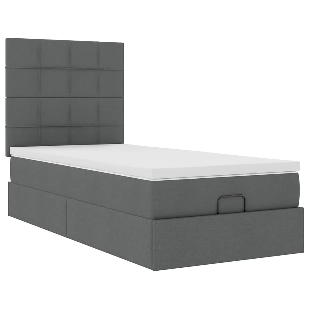 Ottoman bed with mattress dark grey 100x200 cm fabric
