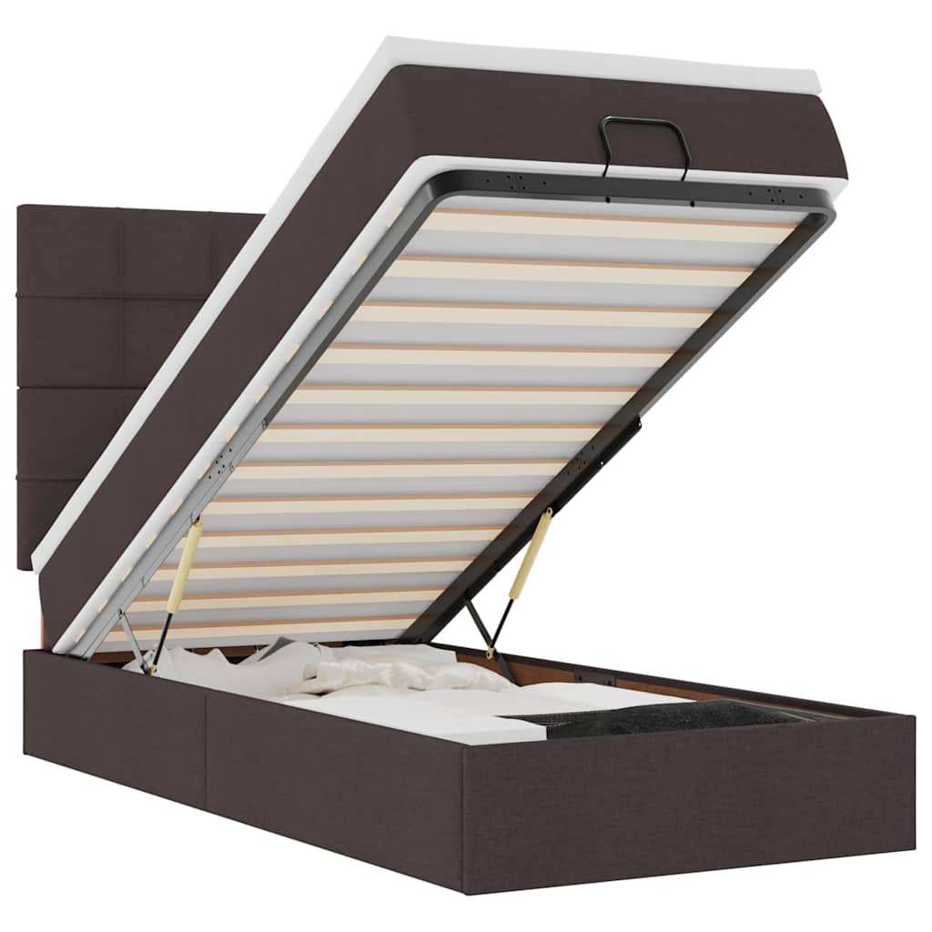 Ottoman bed with mattress dark brown 100x200 cm fabric