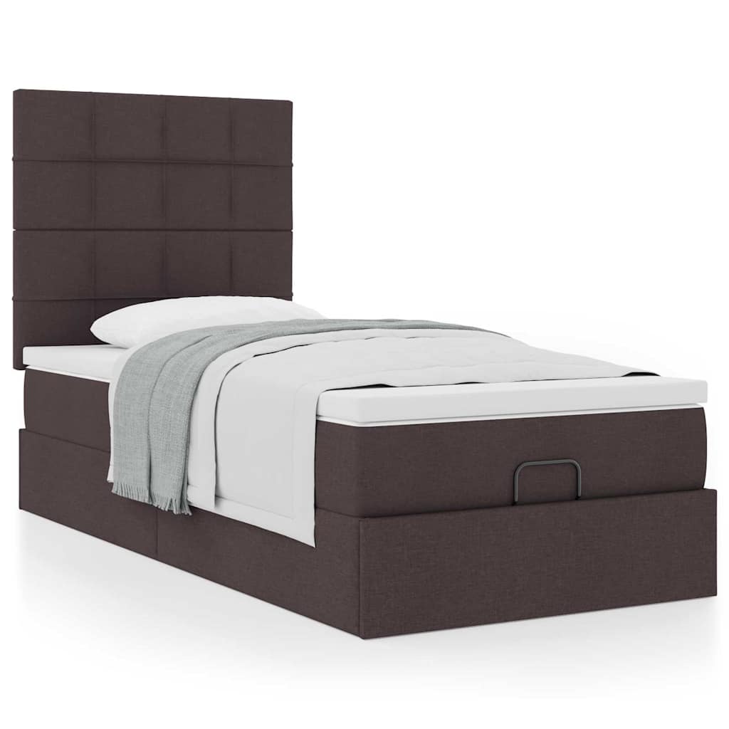 Ottoman bed with mattress dark brown 100x200 cm fabric