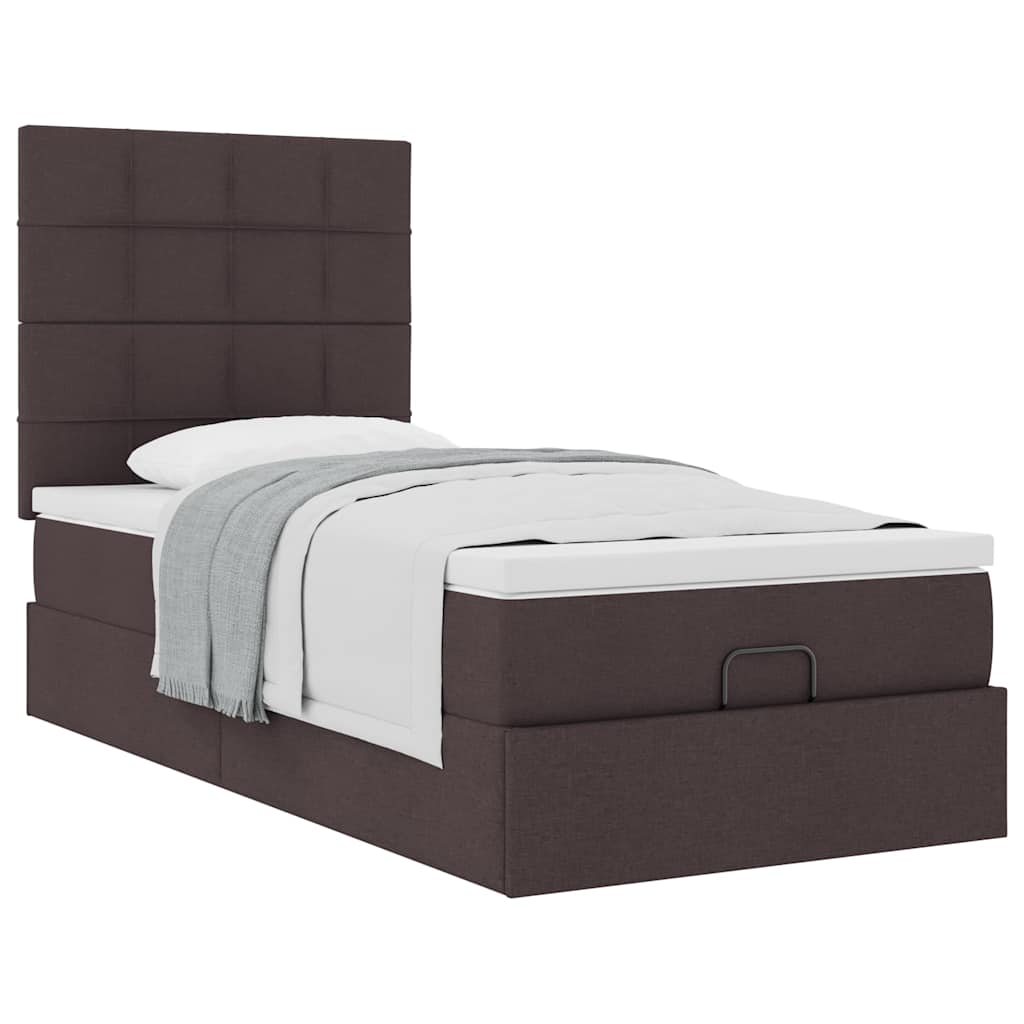Ottoman bed with mattress dark brown 100x200 cm fabric