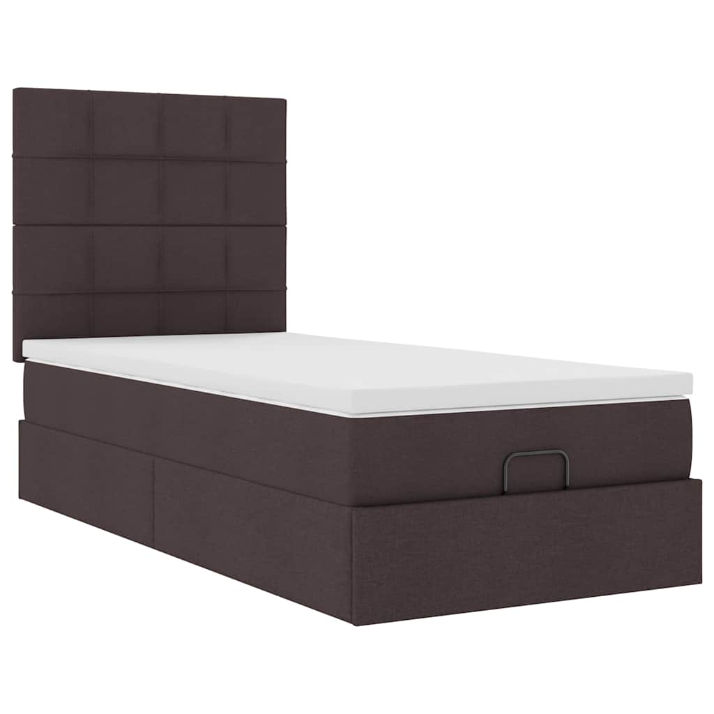 Ottoman bed with mattress dark brown 100x200 cm fabric