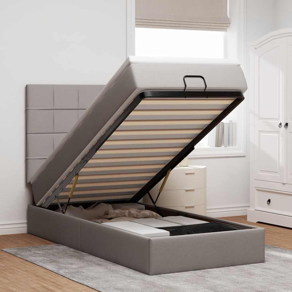 Ottoman-Bett mit Matratze Taupe 100x200 cm Stoff