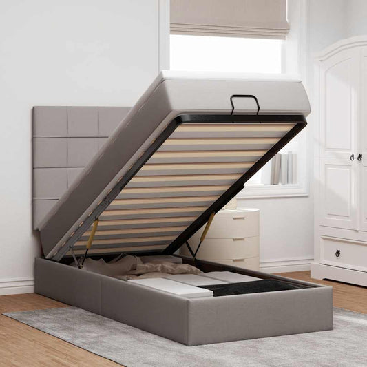 Ottoman-Bett mit Matratze Taupe 100x200 cm Stoff