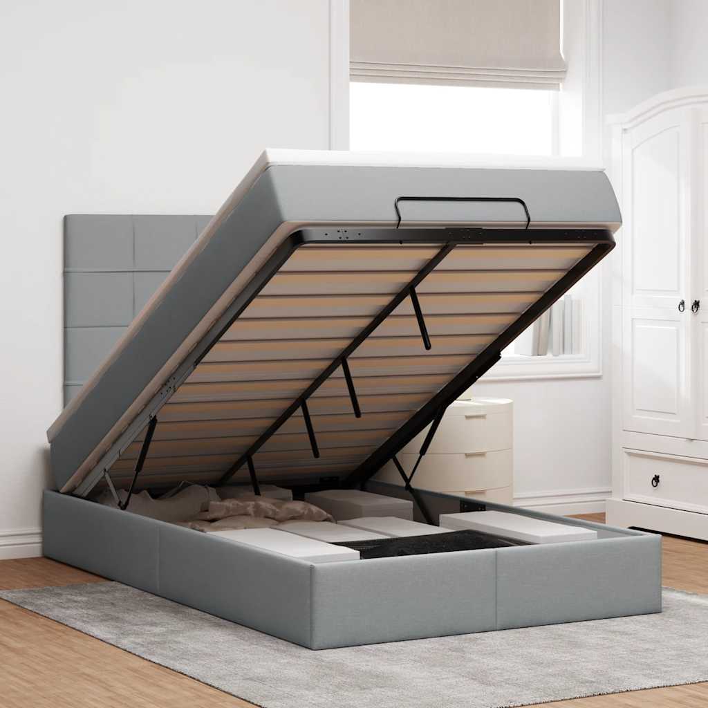 Ottoman-Bett mit Matratze Hellgrau 120x200 cm Stoff