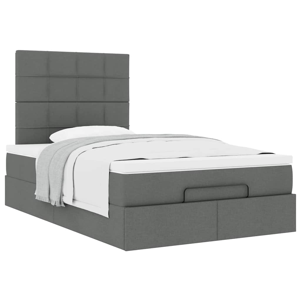 Lit ottoman avec matelas en tissu gris foncé 120x200 cm
