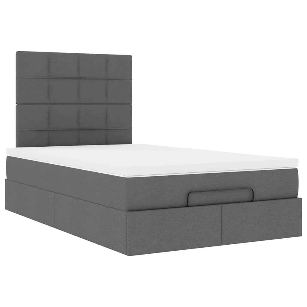 Lit ottoman avec matelas en tissu gris foncé 120x200 cm